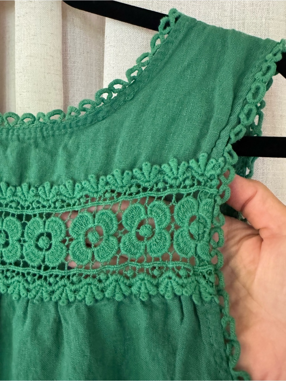Lungo L'arno 100% Linen Tank Top Women’s Small Sleeveless Lace Trim Green Italy - Picture 3 of 8